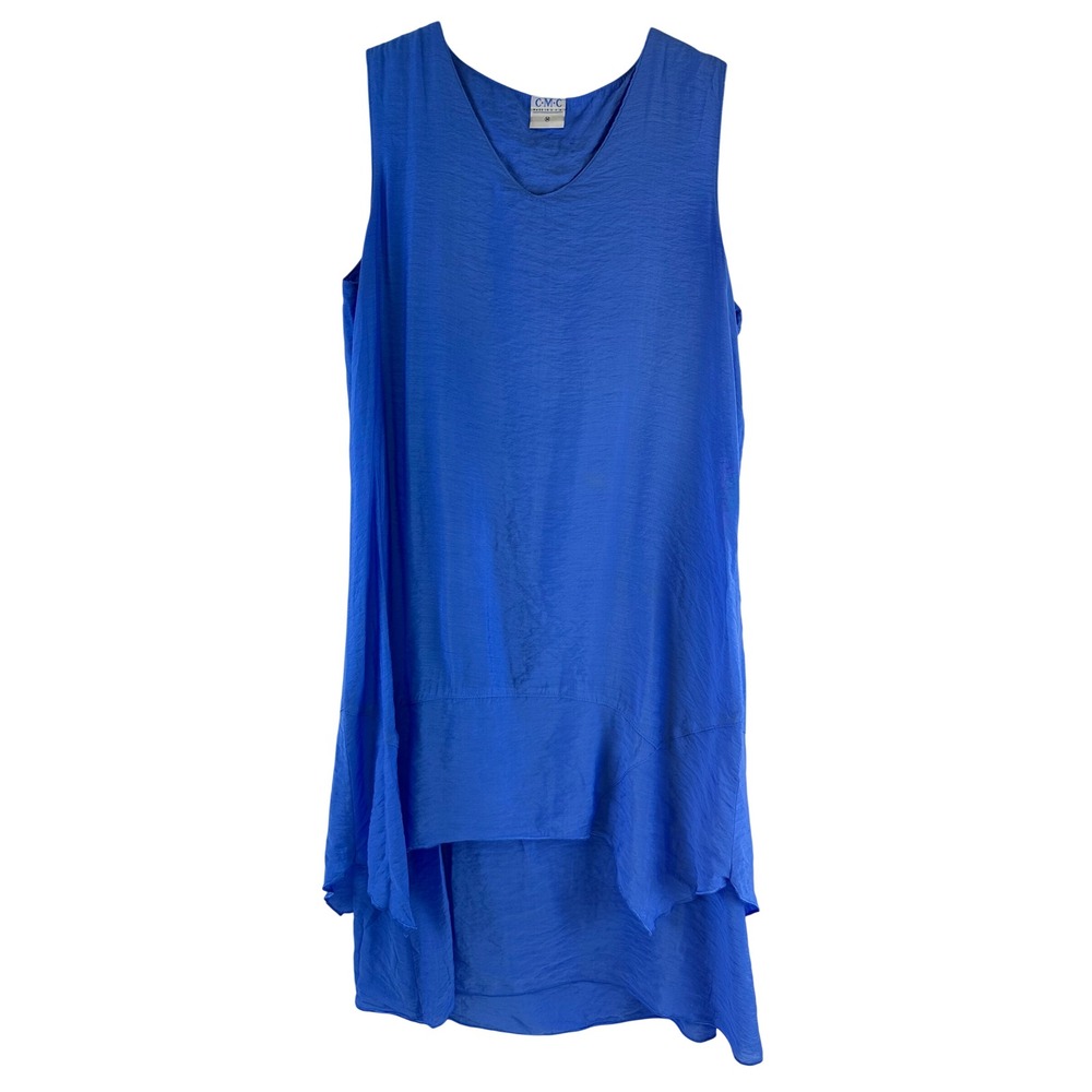 CMC Sleeveless Dress Blue Boho Asymmetrical Hem Lagenlook Drapey Women Medium